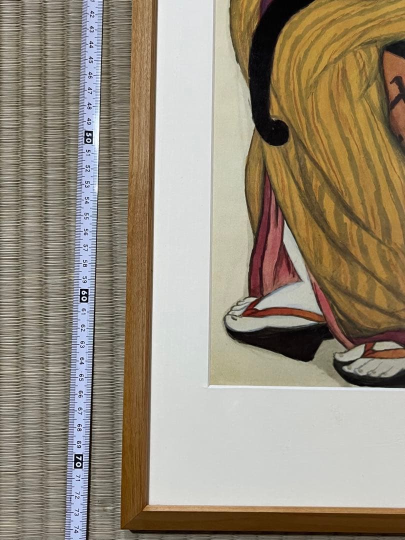 竹久夢二　黒猫を抱く女性 日本画 木製フレーム付き