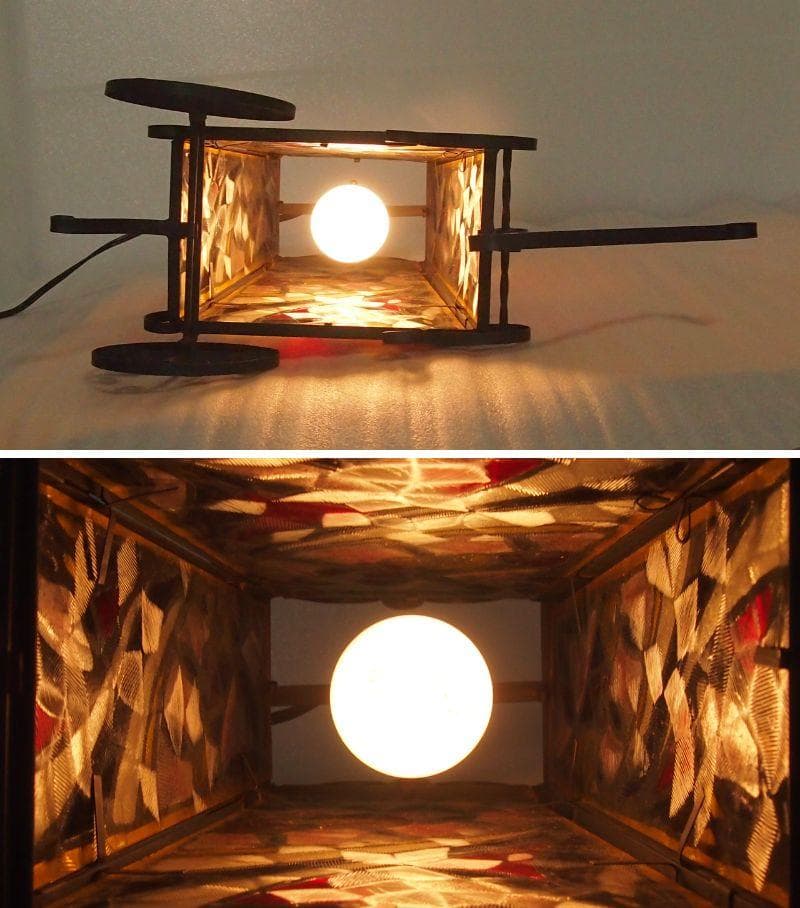 【良品】アンティーク 大八車 ステンドグラス ランプ/スタンドライト 照明器具