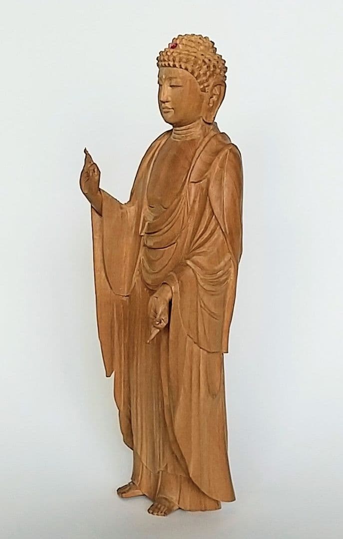 阿弥陀如来立像 5寸 像のみ #656 ◆白檀 木彫 仏像