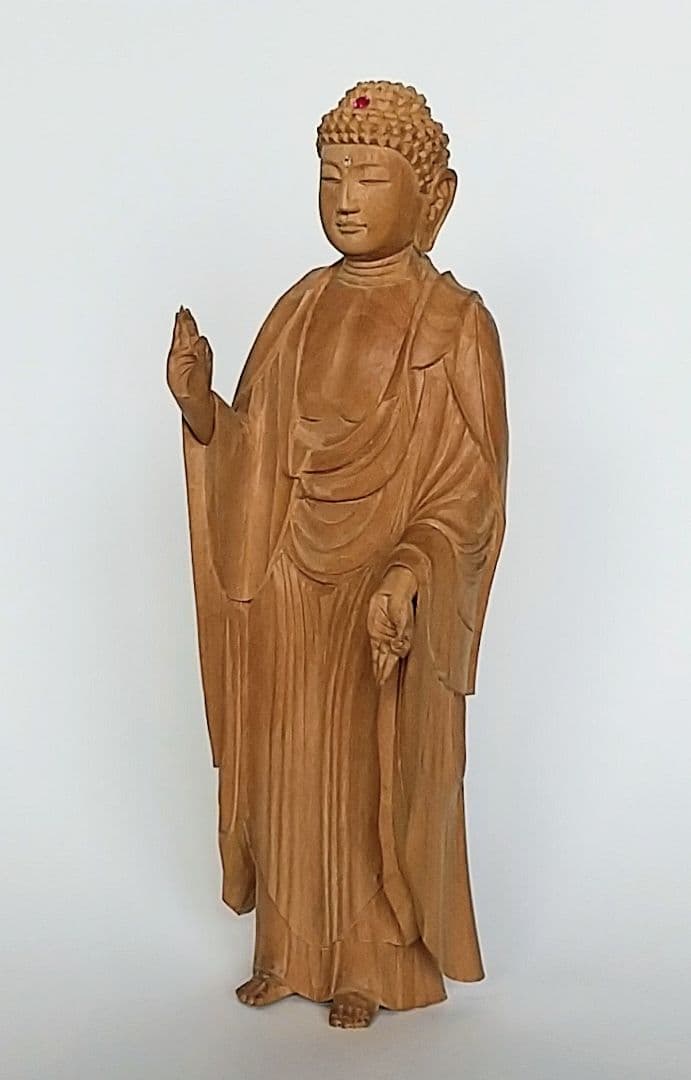 阿弥陀如来立像 5寸 像のみ #656 ◆白檀 木彫 仏像