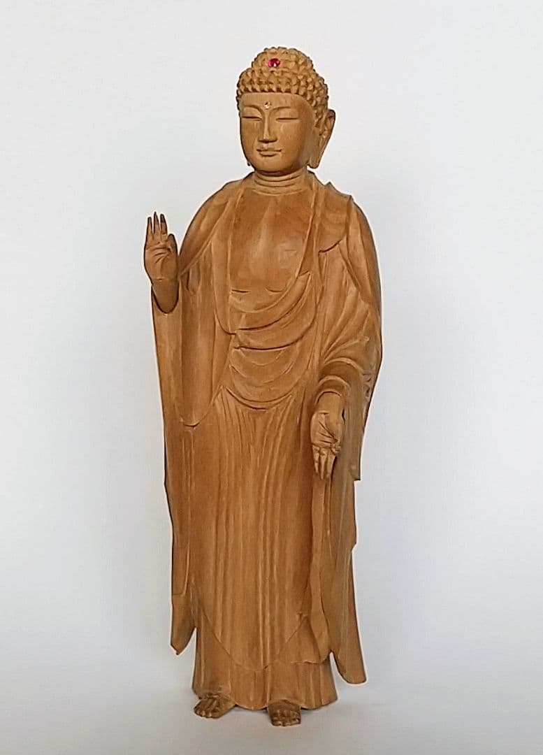 阿弥陀如来立像 5寸 像のみ #656 ◆白檀 木彫 仏像