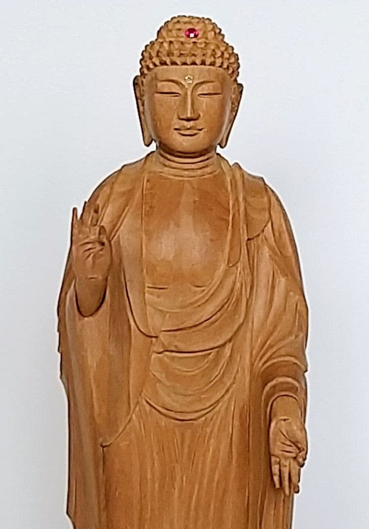 阿弥陀如来立像 5寸 像のみ #656 ◆白檀 木彫 仏像