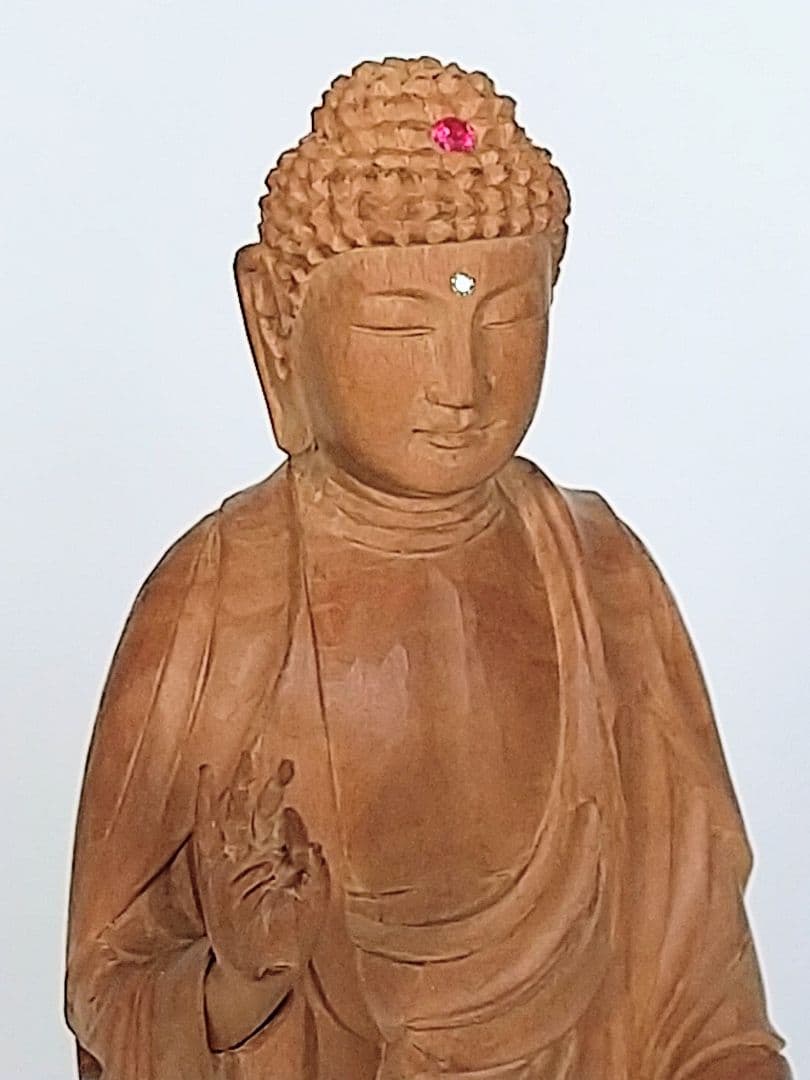 阿弥陀如来立像 5寸 像のみ #656 ◆白檀 木彫 仏像
