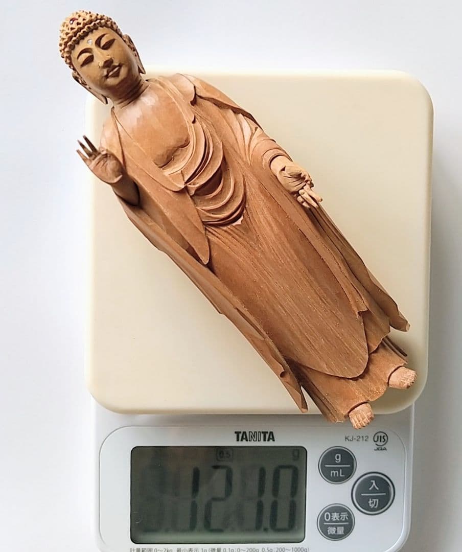 阿弥陀如来立像 5寸 像のみ #656 ◆白檀 木彫 仏像
