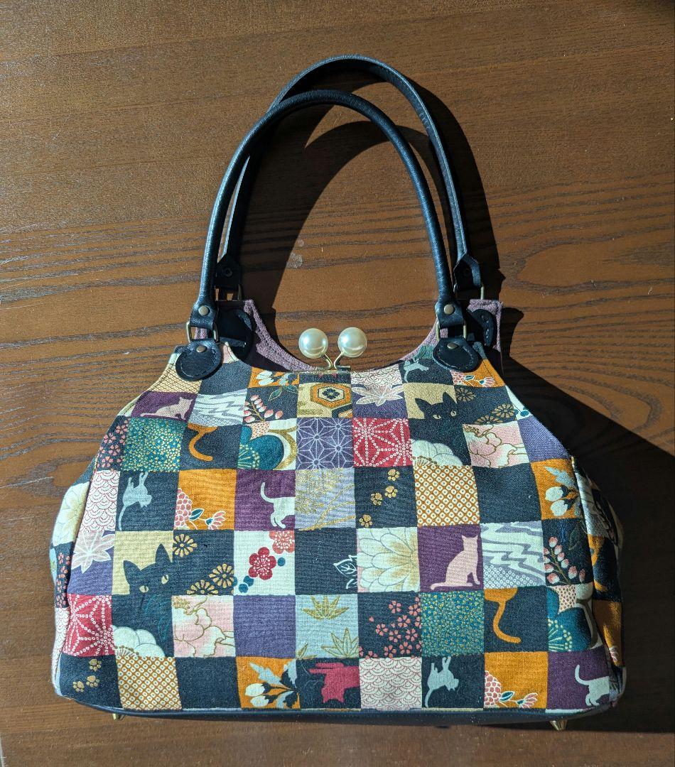 あおりがま口バッグ　ハンドメイド