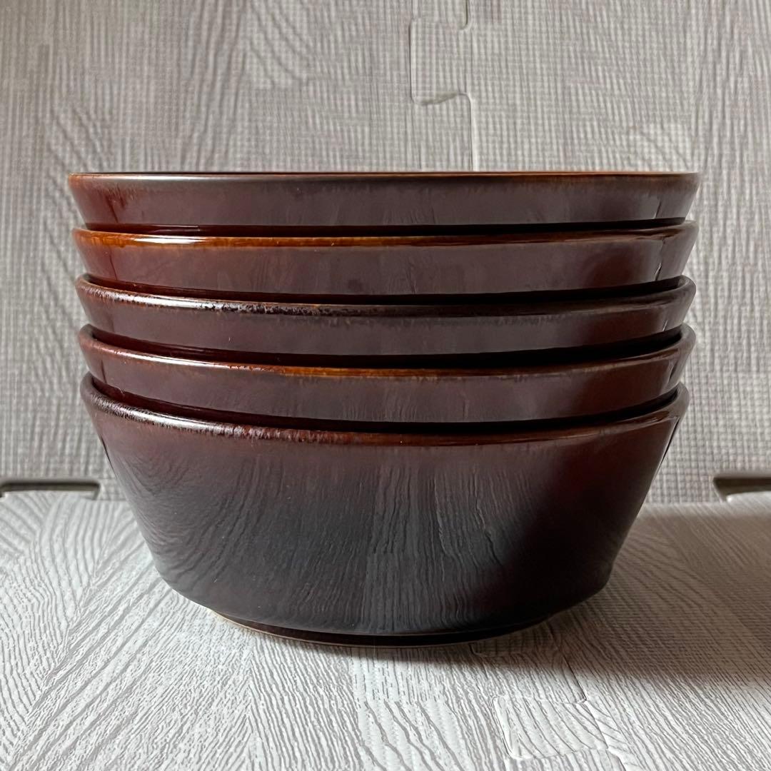 新品 無印良品 益子焼 アメ色 陶器 碗 鉢 ボウル 5個セットで
