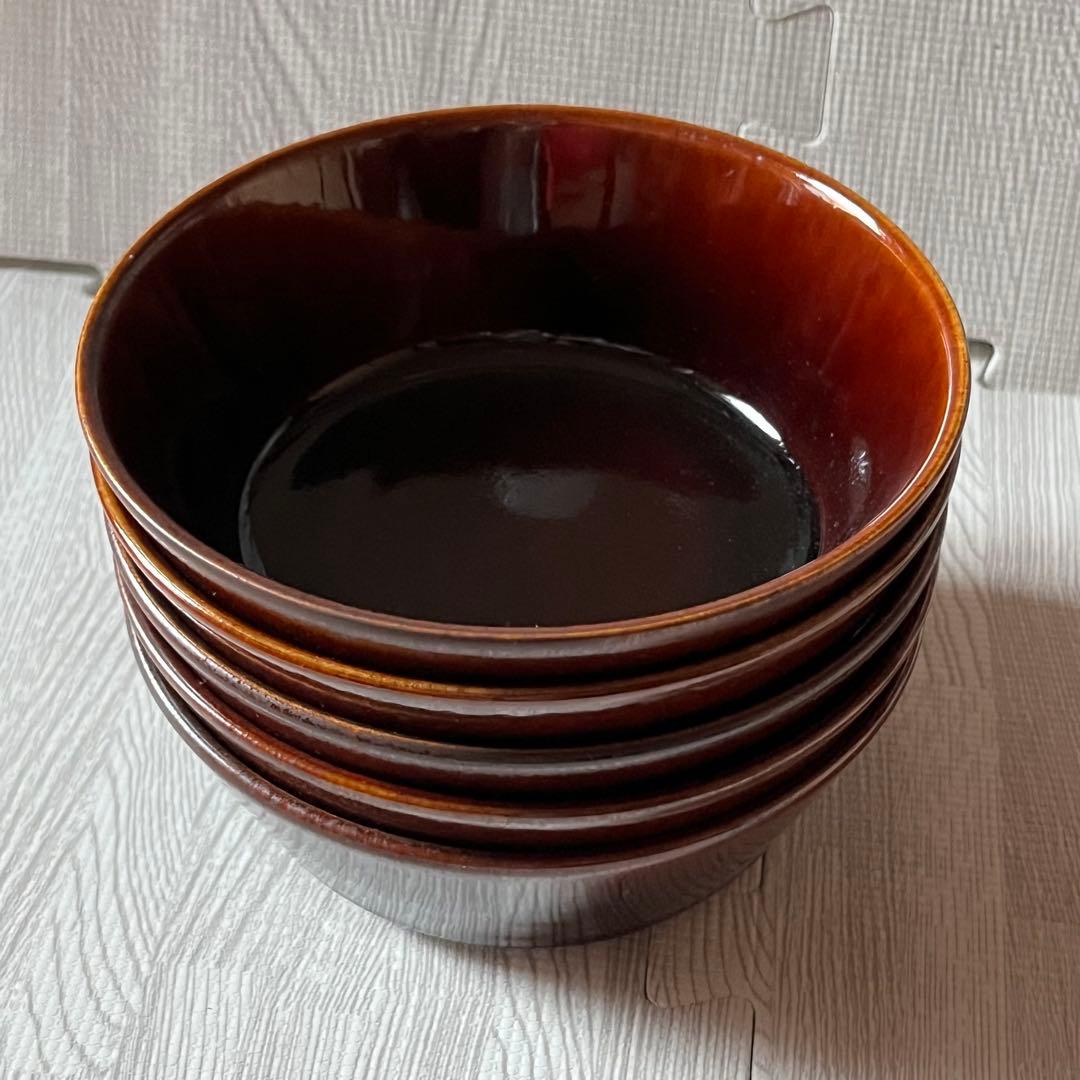 新品 無印良品 益子焼 アメ色 陶器 碗 鉢 ボウル 5個セットで