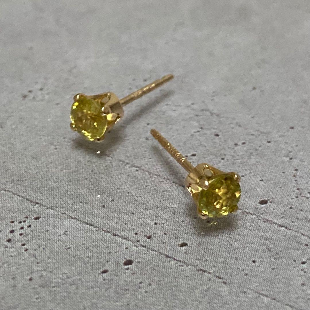 【kr2hkr様】天然石 希少石 宝石質スフェーン4mm ピアス 14kgf