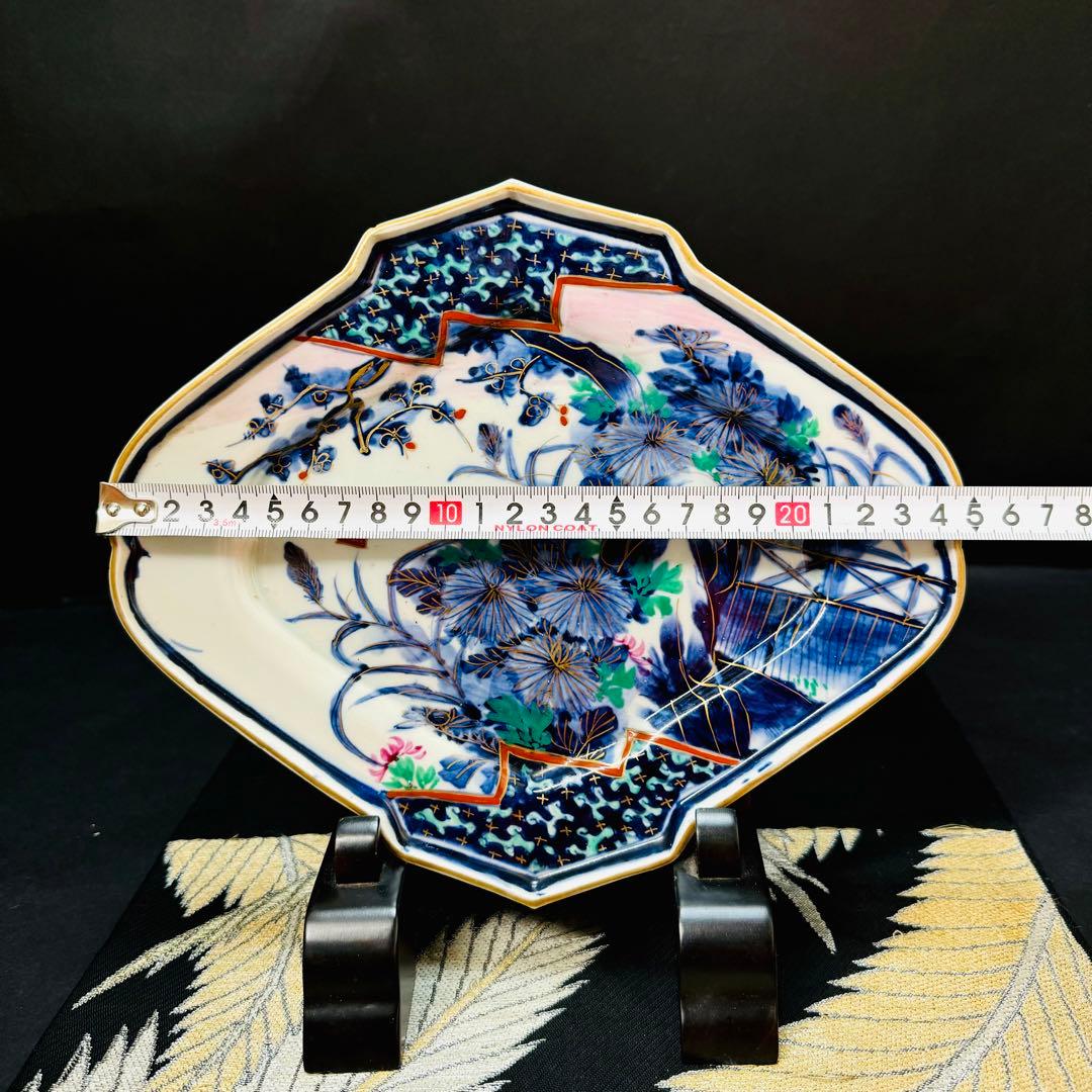 有田焼　古伊万里　金彩花絵　菱形　皿　1客　江戸期