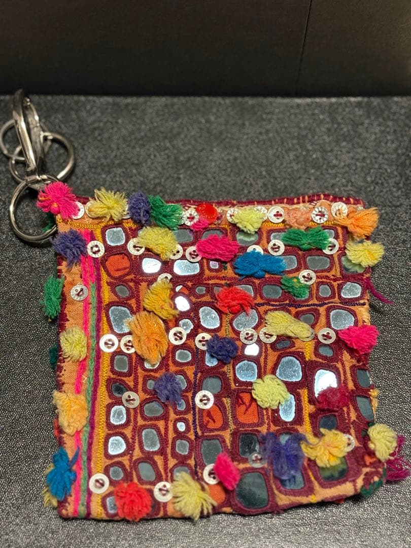 【美品】Leh ミラー ポーチ キーホルダー 22AW ハンドメイド インド製