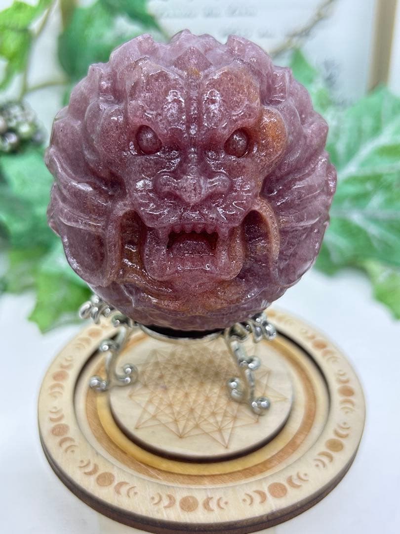 天然石ストロベリークォーツドラゴン彫刻スフィア