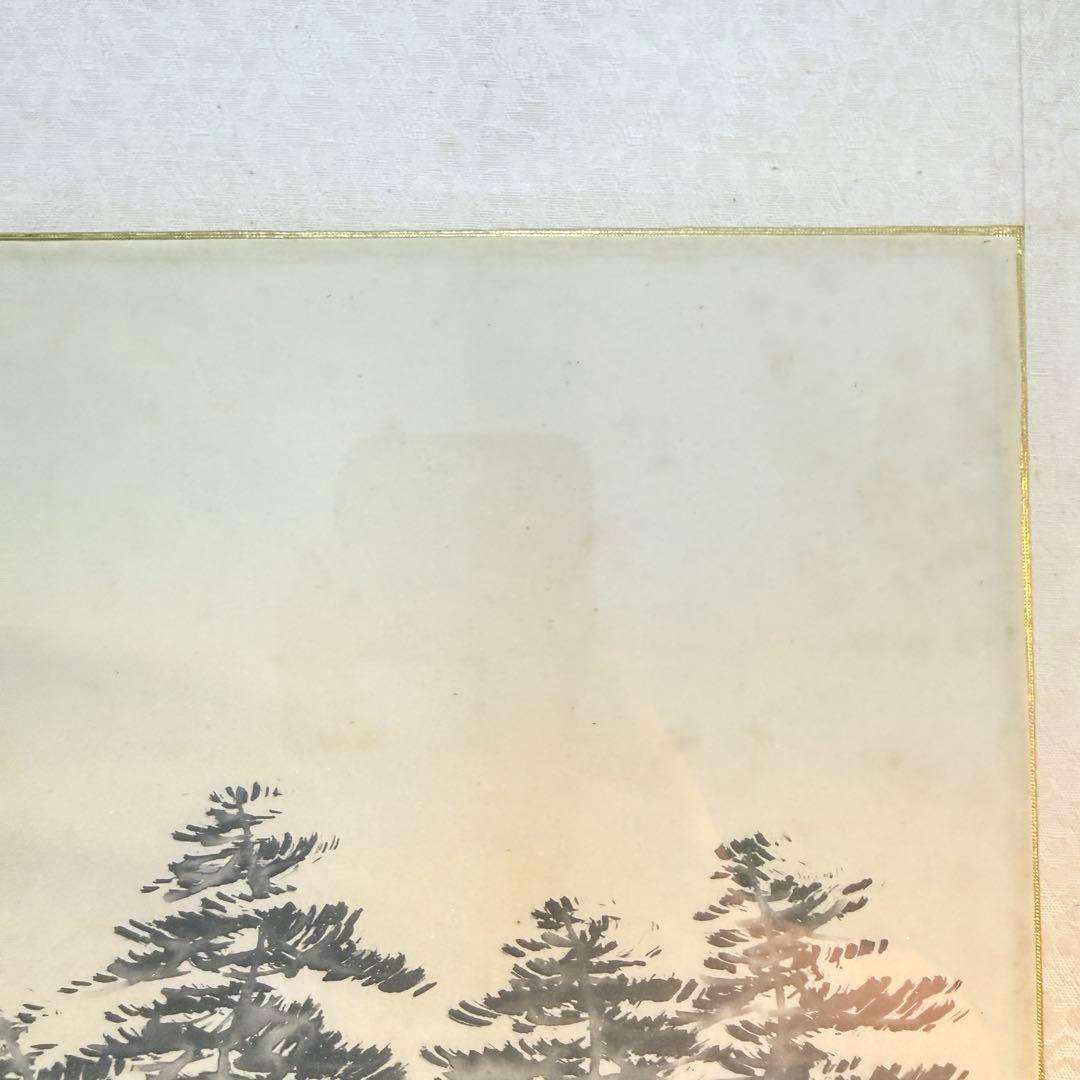 水墨画 山水図 月光 銘 肉筆 額装 日本画 風景画 骨董 アンティーク 霧山