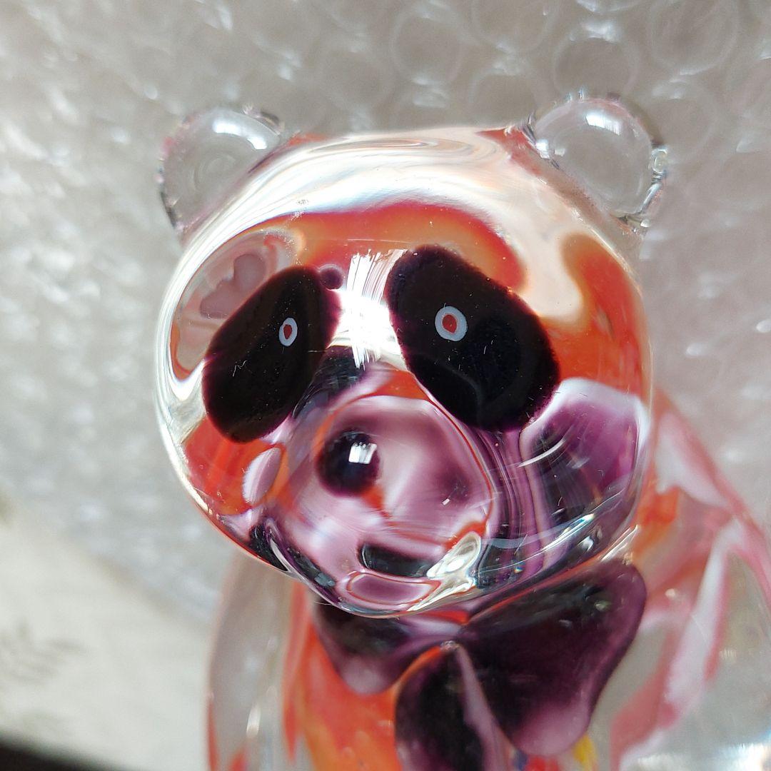 レトロ、アンティークのパンダさん　お花柄のガラスの置物　2点