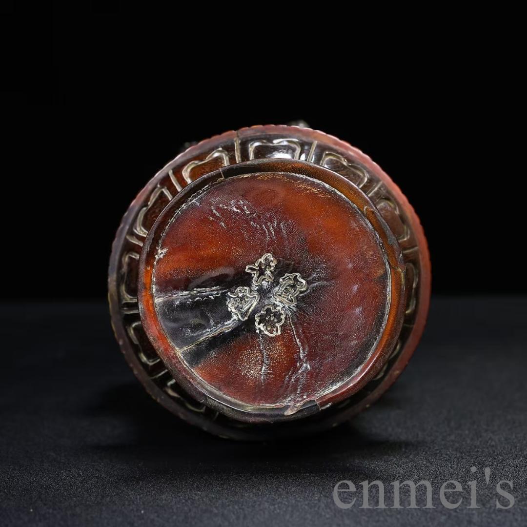 中国古美術『旧蔵 牛角彫刻 三面仏像置物』仏教工芸 極細工 古玩 骨董品 古美味