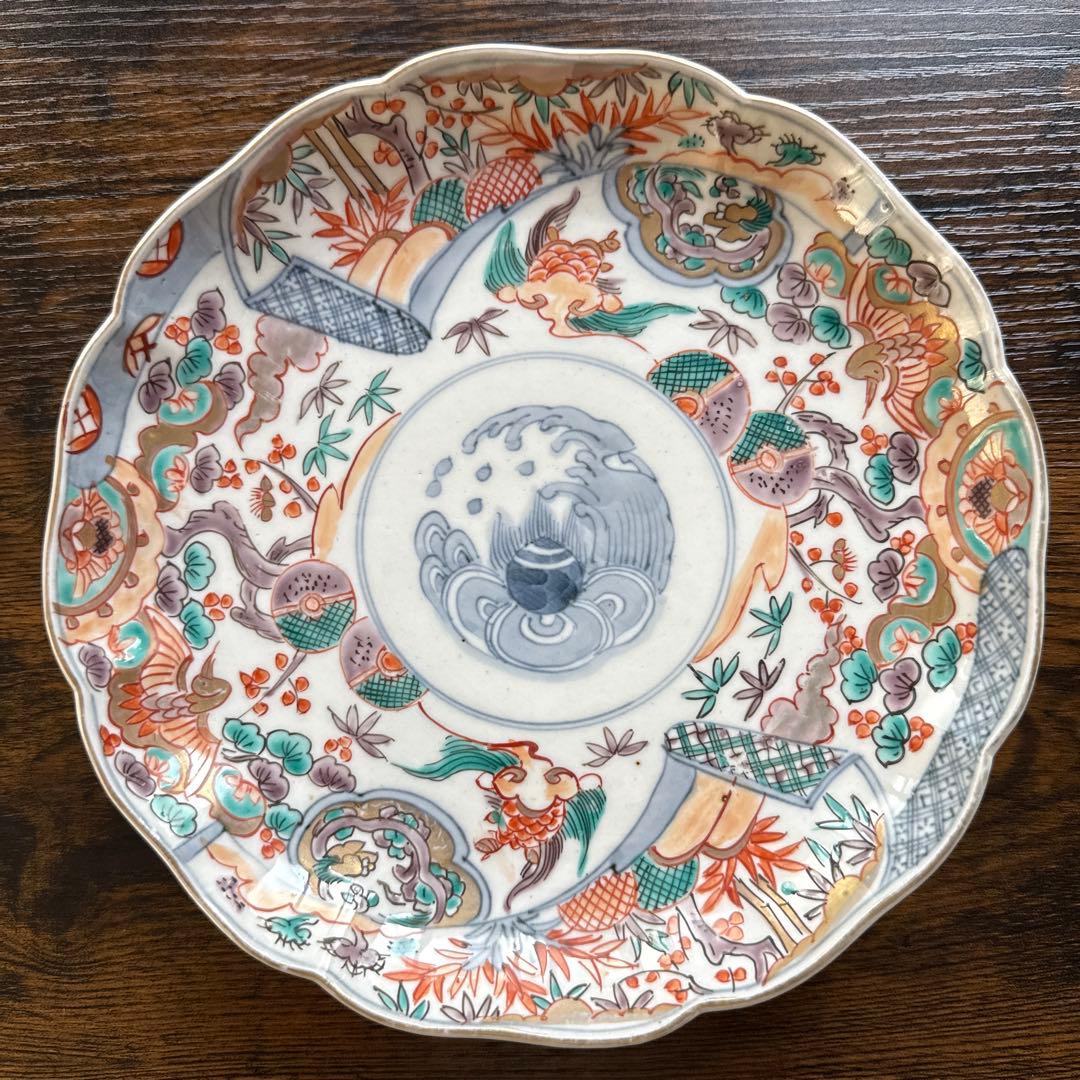 明治時代、伊万里、吉祥文様、宝珠、蓑亀、鶴、ふくら雀、龍、美品、すぐ匿名発送、B