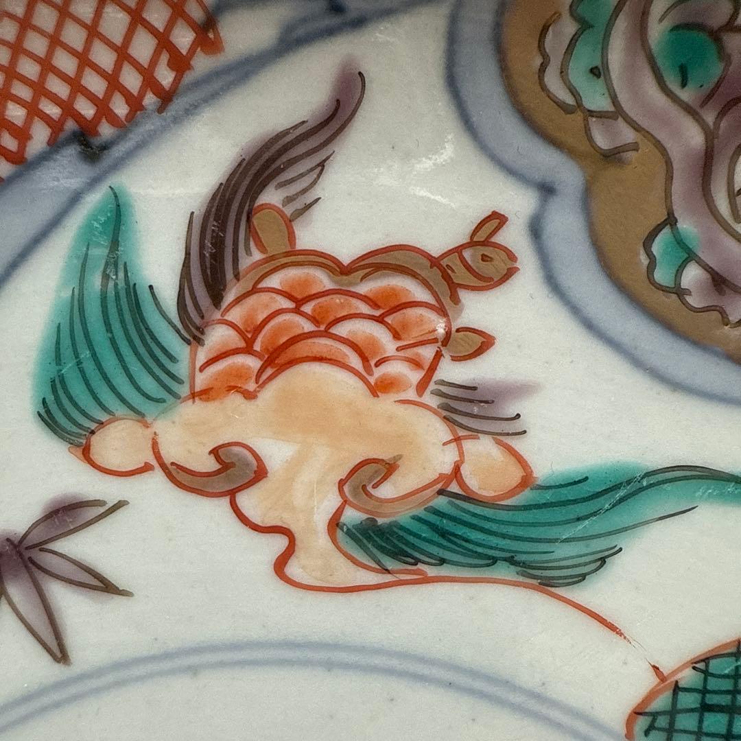 明治時代、伊万里、吉祥文様、宝珠、蓑亀、鶴、ふくら雀、龍、美品、すぐ匿名発送、B
