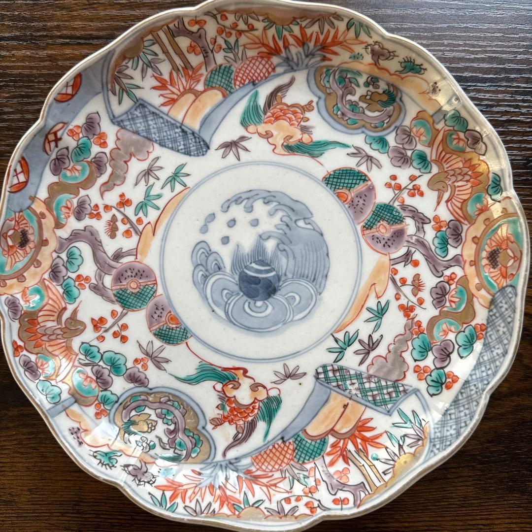 明治時代、伊万里、吉祥文様、宝珠、蓑亀、鶴、ふくら雀、龍、美品、すぐ匿名発送、B