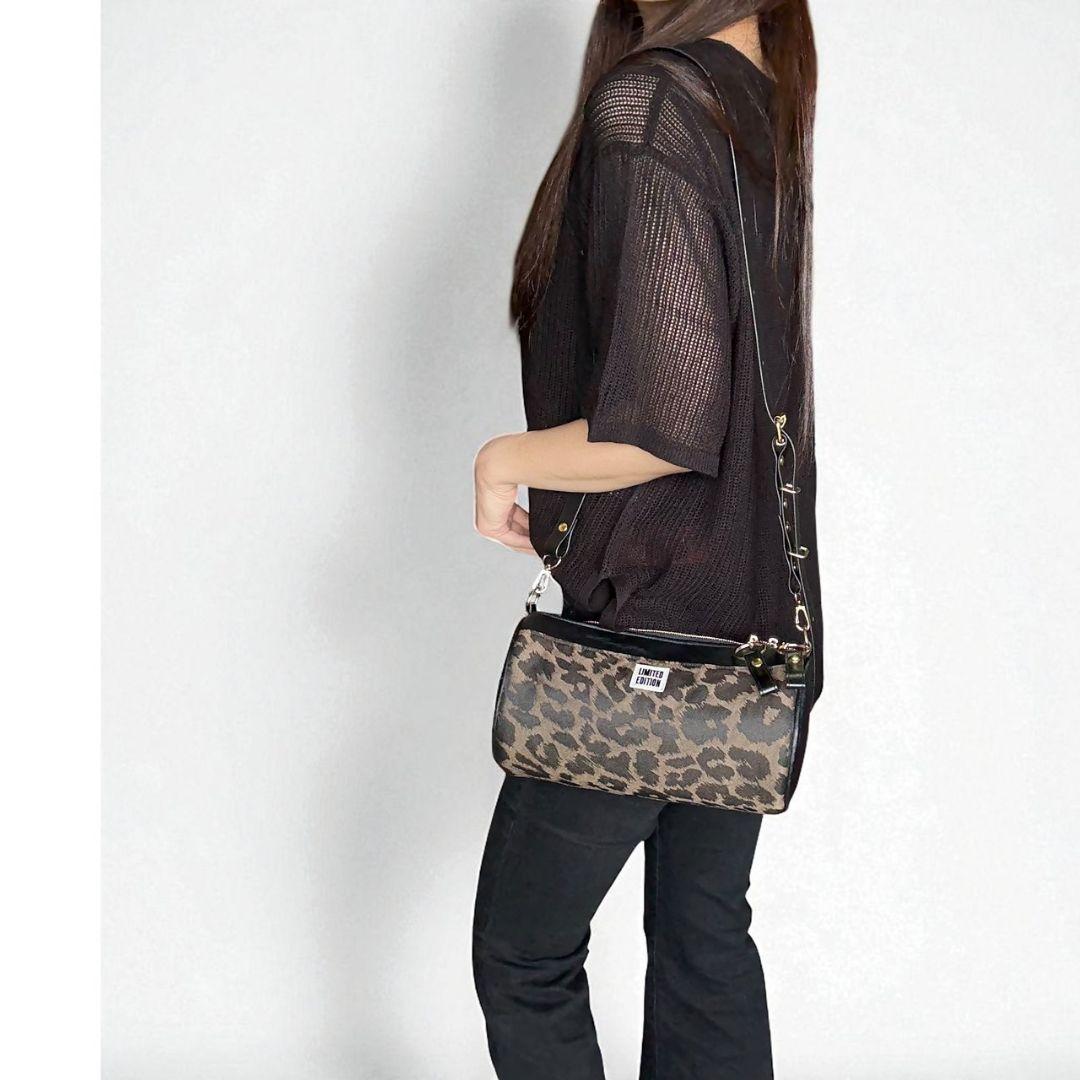 Mサイズ／2wayまんまるバッグ／ブラウンレオパ