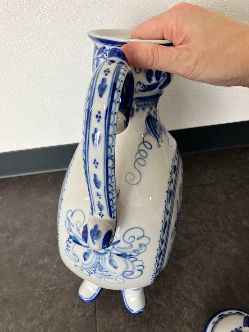 値下げ！未使用　ロシア伝統陶芸品　グジェリ焼き　ティーポット　ウォッカボトル