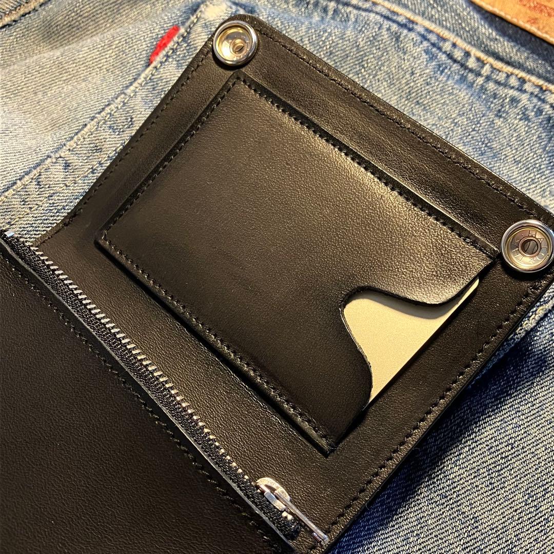 お札が折れない！ミドルトラッカーウォレット　3層 シルバー 栃木レザー