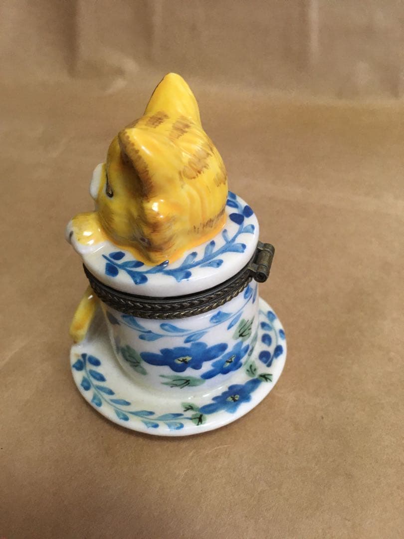 catのポットvintage 置物陶器 子猫ティーカップ小物入れアクセサリー入れ