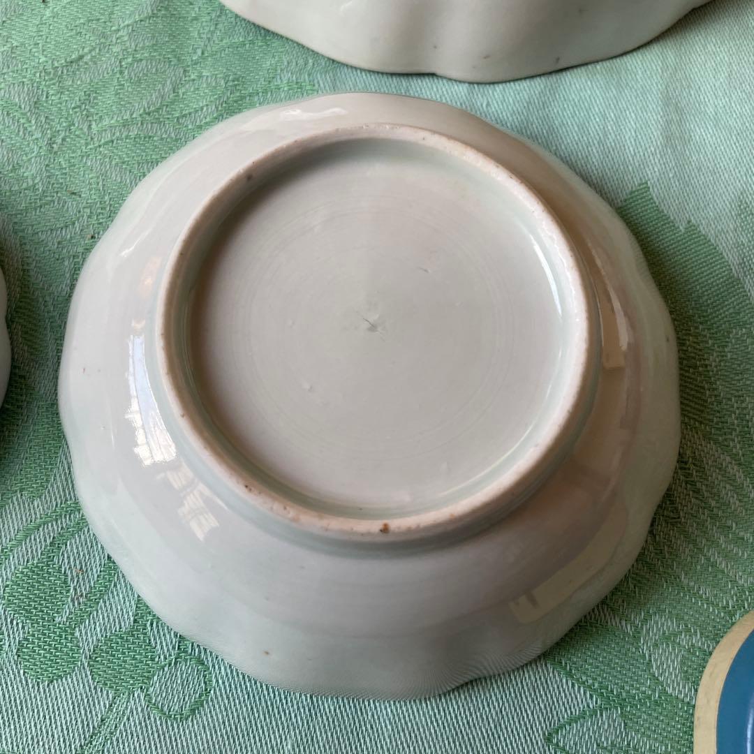 古伊万里　金彩　染付　扇　葵　小皿　膾皿　4客