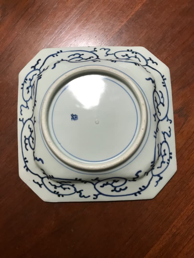 伊万里　八角皿　線書　線描　角切　隅切　染付　古伊万里　山水図