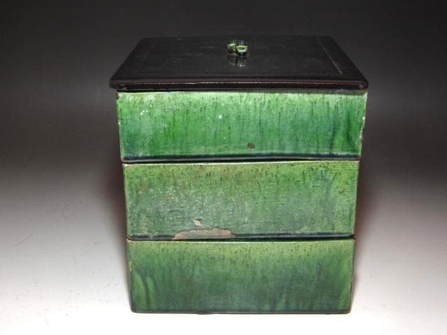 ★　楽吉左衛門　十二代　弘入　楽青薬重箱★x677