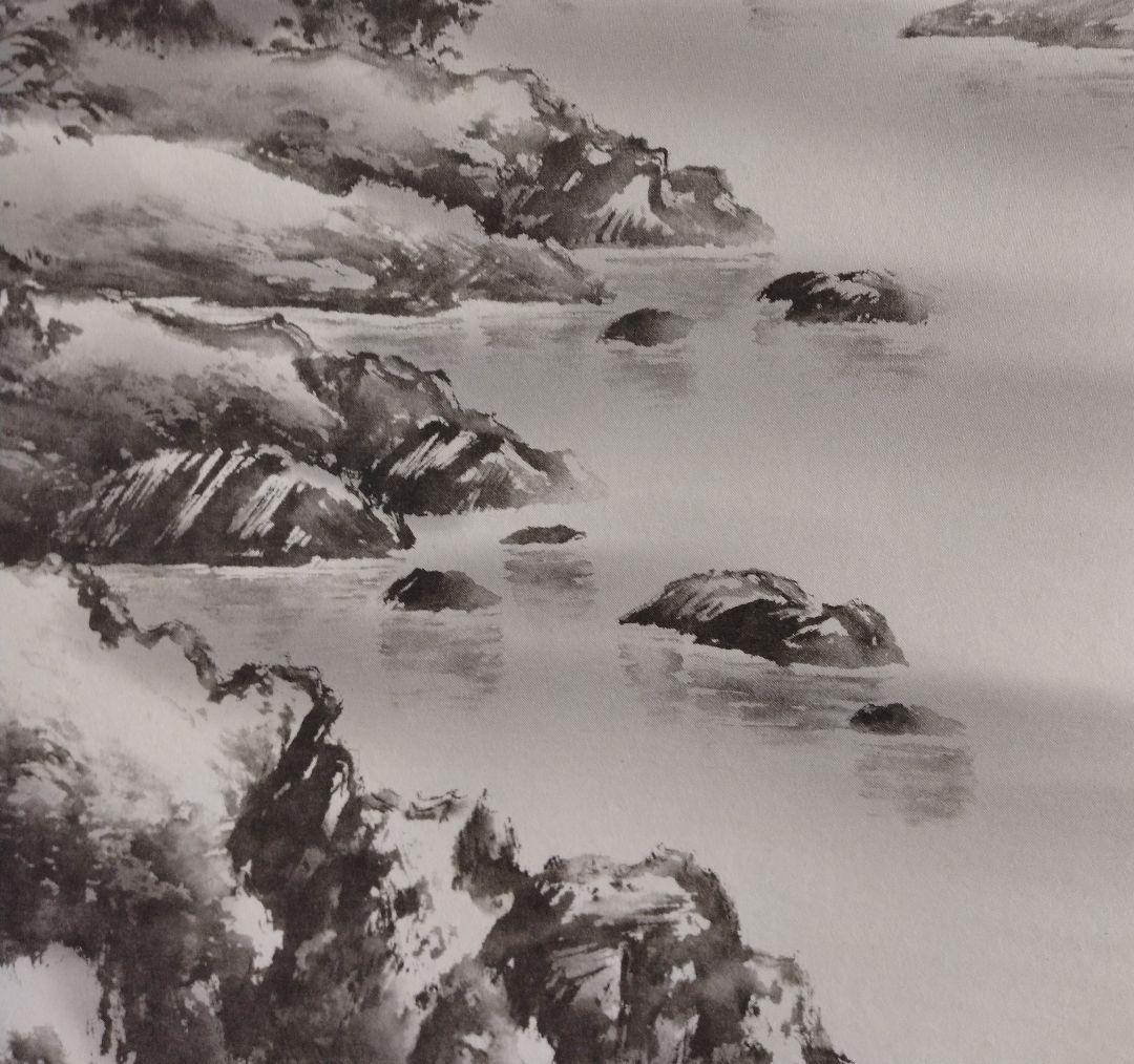 掛軸 水墨山水、やすらぎの日本の風景　 青治作　一年中飾れるので一本目にも最適