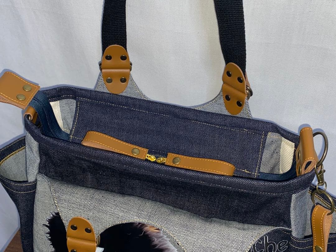 セール☆ハンドメイド☆岡山デニム☆黒ネコ☆リュック対応☆4wayあおりバッグ