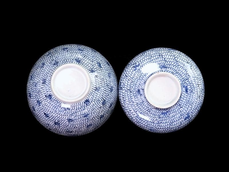 古伊万里　染付　微塵唐草の図　蓋茶碗　２客　C556AS-CWk