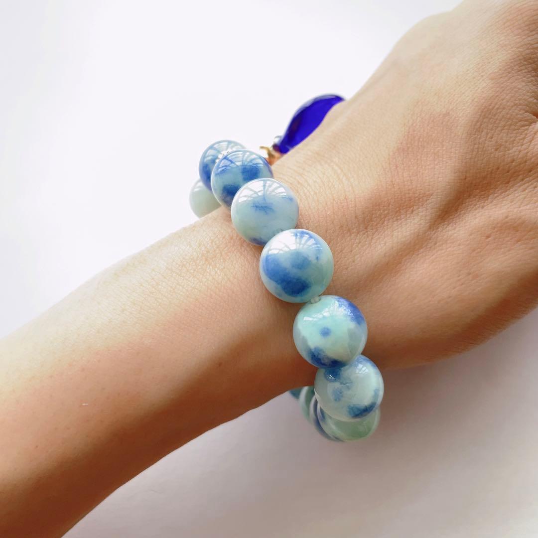 ホワイトデー❤️ペルシャ翡翠 ジェイド 天然石 ハート ガラス ブレスレット