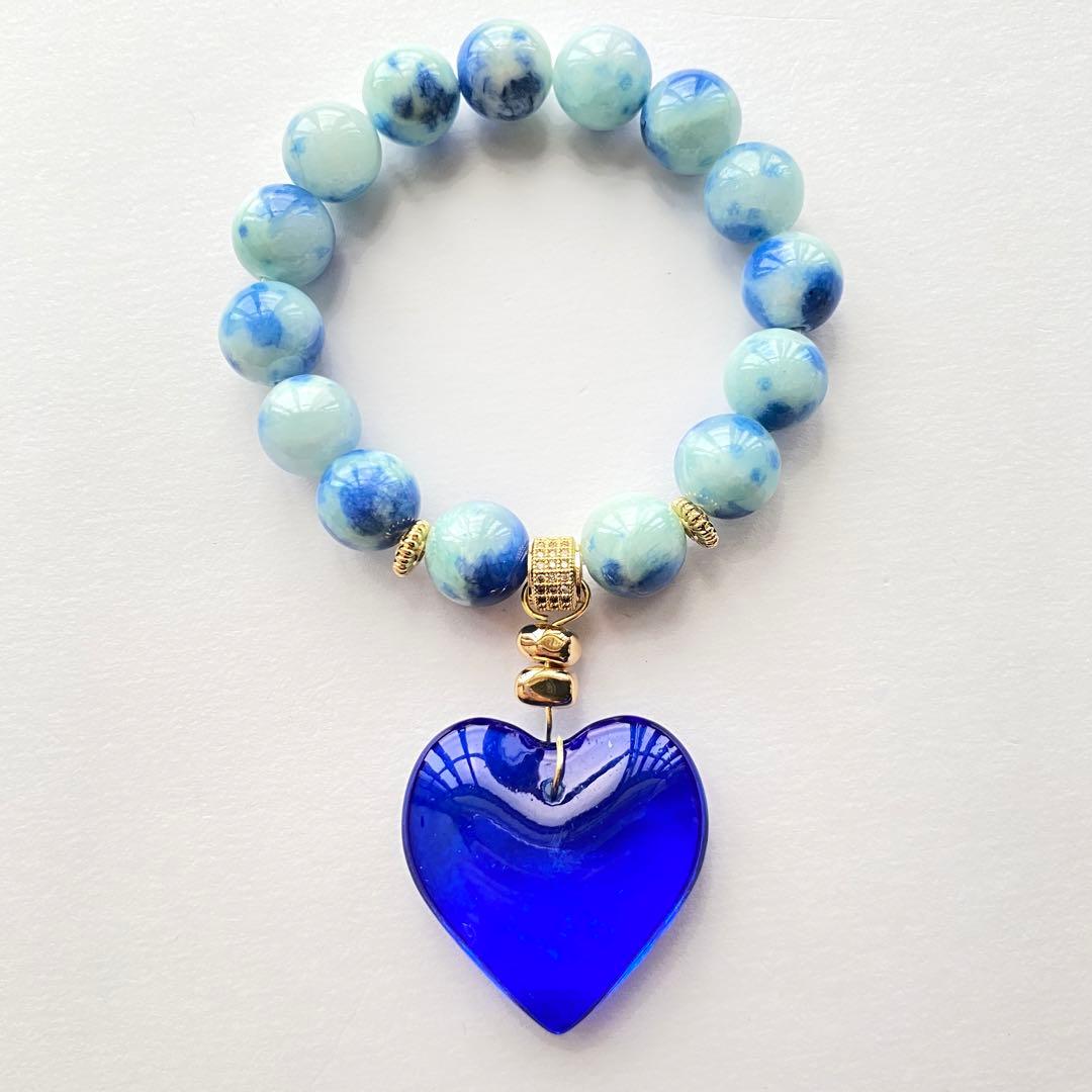 ホワイトデー❤️ペルシャ翡翠 ジェイド 天然石 ハート ガラス ブレスレット