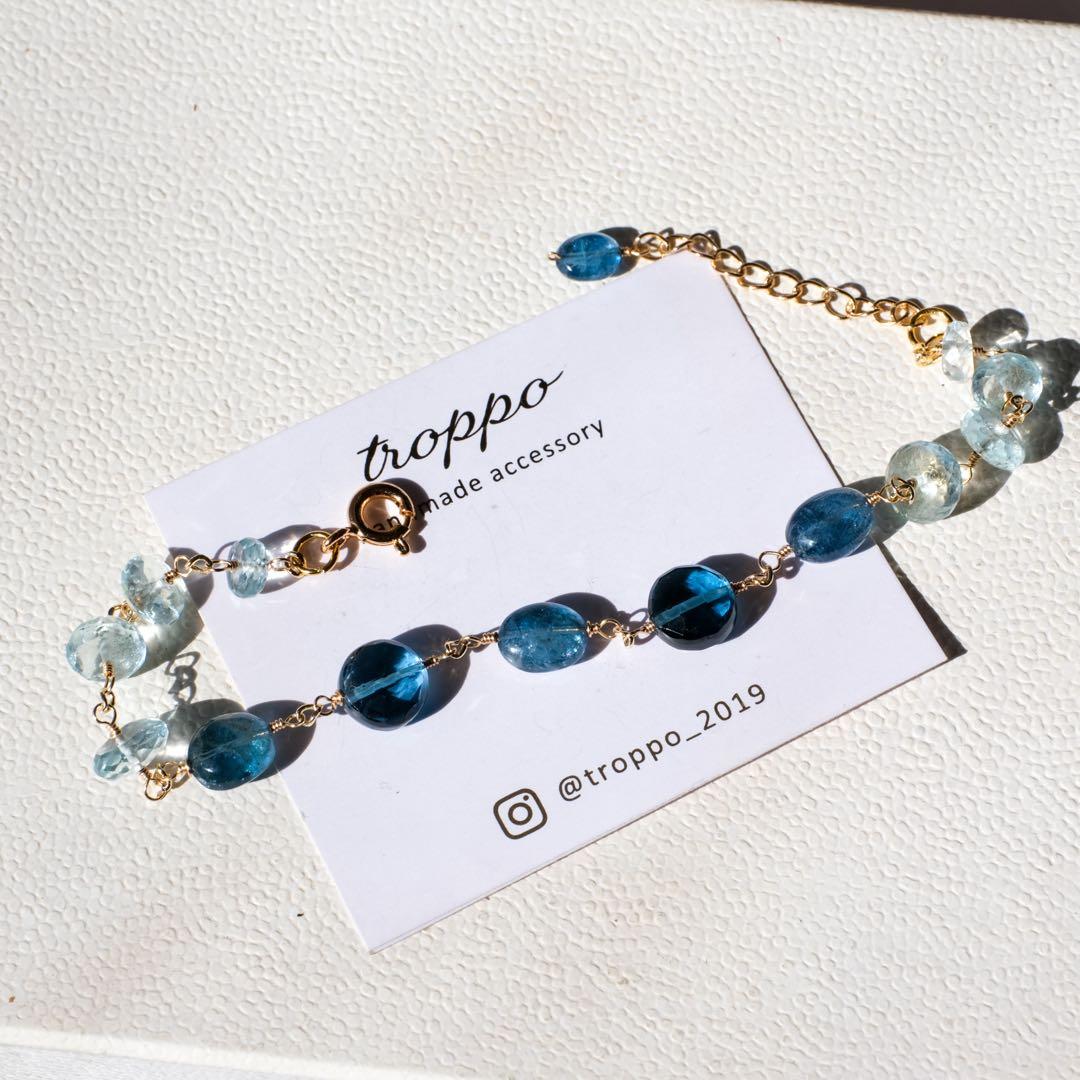 14kgfサンタマリアアクアマリン・ロンドンブルートパーズブレスレット