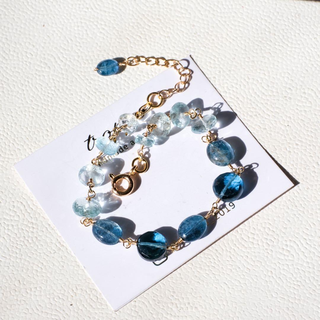 14kgfサンタマリアアクアマリン・ロンドンブルートパーズブレスレット