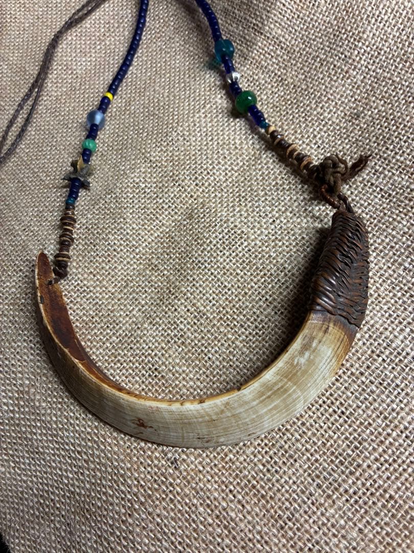 イノシシの牙　アンティーク　ネックレス　ナガ族