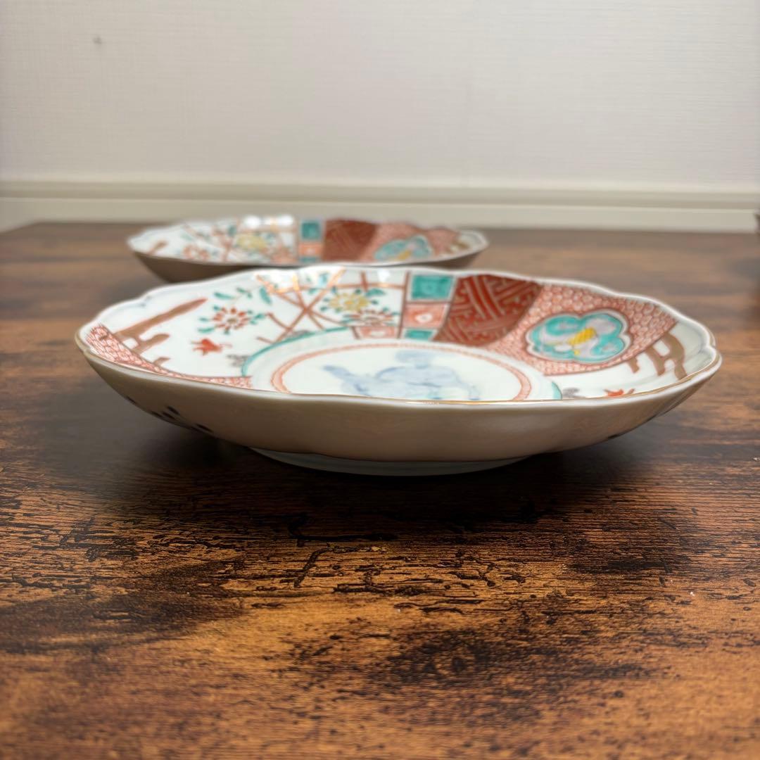 古伊万里　赤絵麒麟図七寸皿ニ客　大皿/中皿/アンティーク/お皿 020