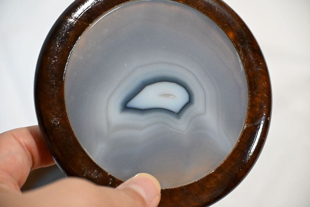 木製丸型ボックス アゲートスライス風の蓋 インテリア小物入れ