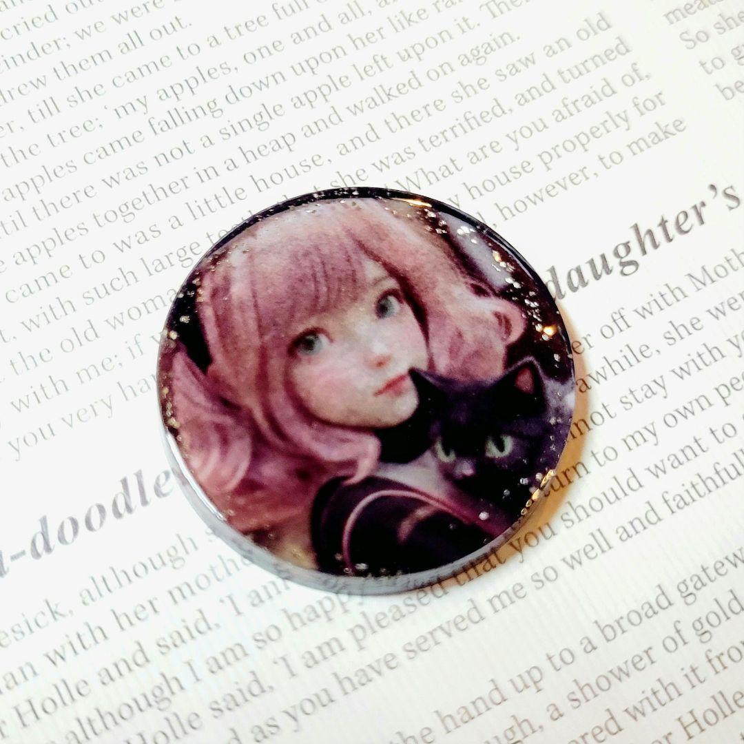 No.306❤黒猫 レッドローズ❤レジンヘアゴム  ブローチ