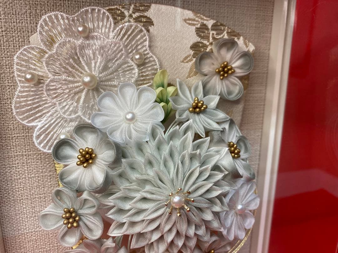 東京久月　つまみ細工額入　羽子板・壁掛け・間口約２０×奥行約９×高さ約３３㎝