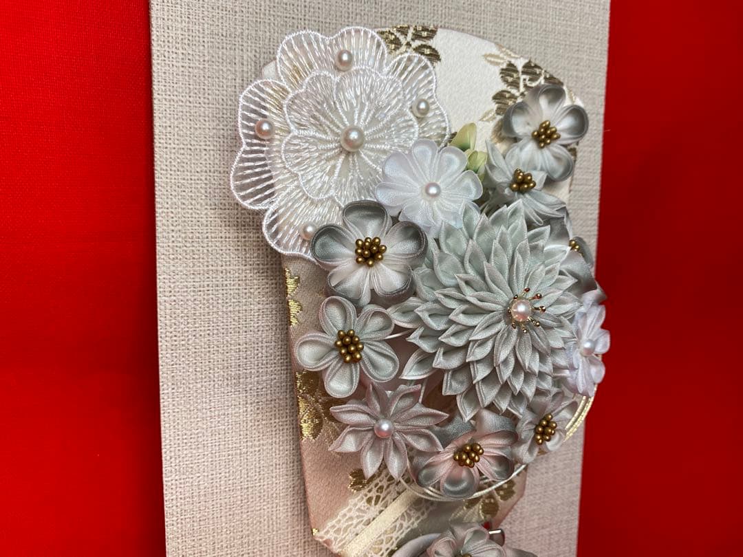 東京久月　つまみ細工額入　羽子板・壁掛け・間口約２０×奥行約９×高さ約３３㎝