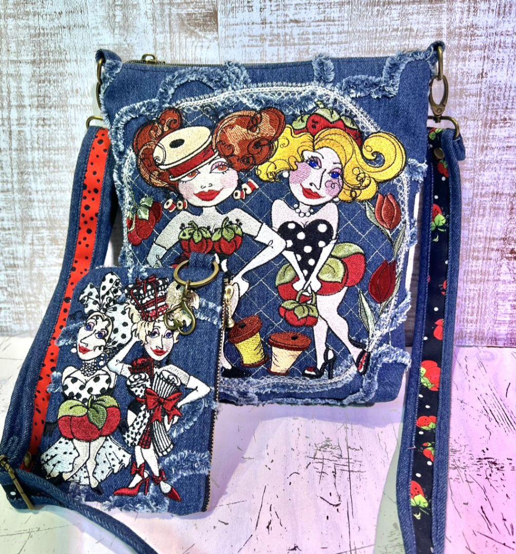 ロラライハリス♡ハートフリンジデニム♡刺繍のショルダーバッグ♡ケースセット