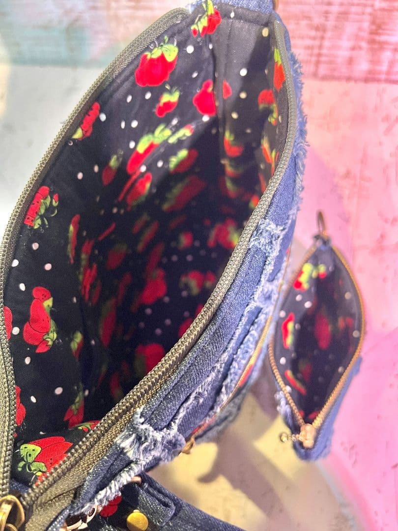 ロラライハリス♡ハートフリンジデニム♡刺繍のショルダーバッグ♡ケースセット