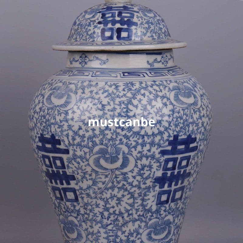 青花磁器四喜図将軍缶 景徳鎮 陶磁器 装飾品 現代工芸品 美術品 置物