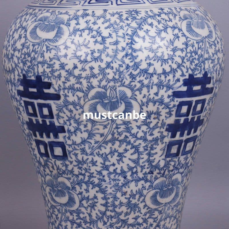 青花磁器四喜図将軍缶 景徳鎮 陶磁器 装飾品 現代工芸品 美術品 置物