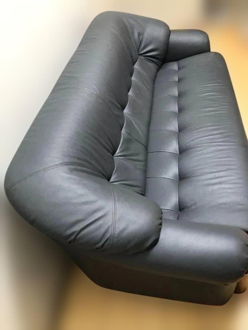 送料無料 3人掛け ソファ 合成皮革 ダークグレー 木製肘掛 75032-1-