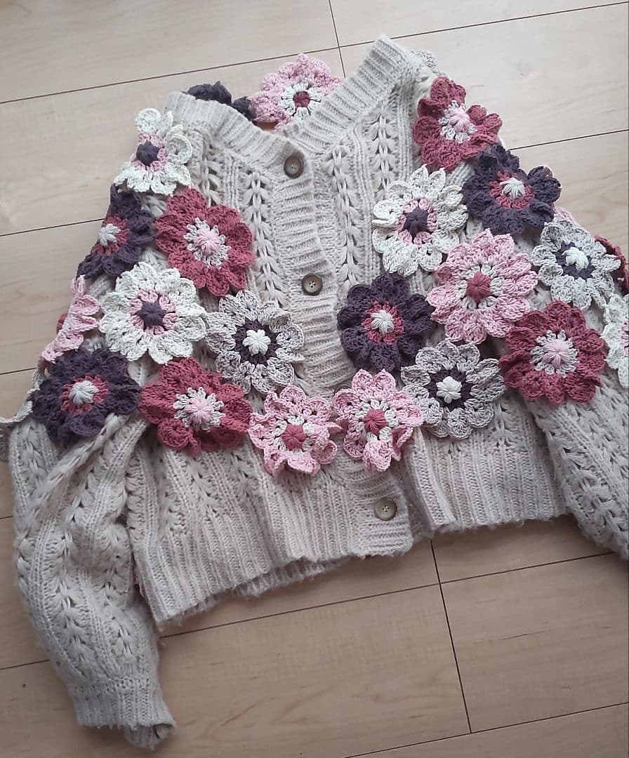 ハンドメイド*かぎ針編みお花のショール*春色