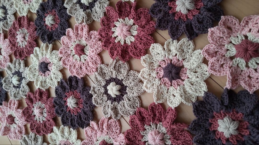 ハンドメイド*かぎ針編みお花のショール*春色