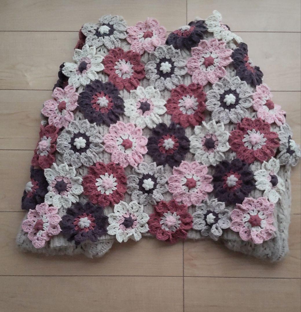 ハンドメイド*かぎ針編みお花のショール*春色