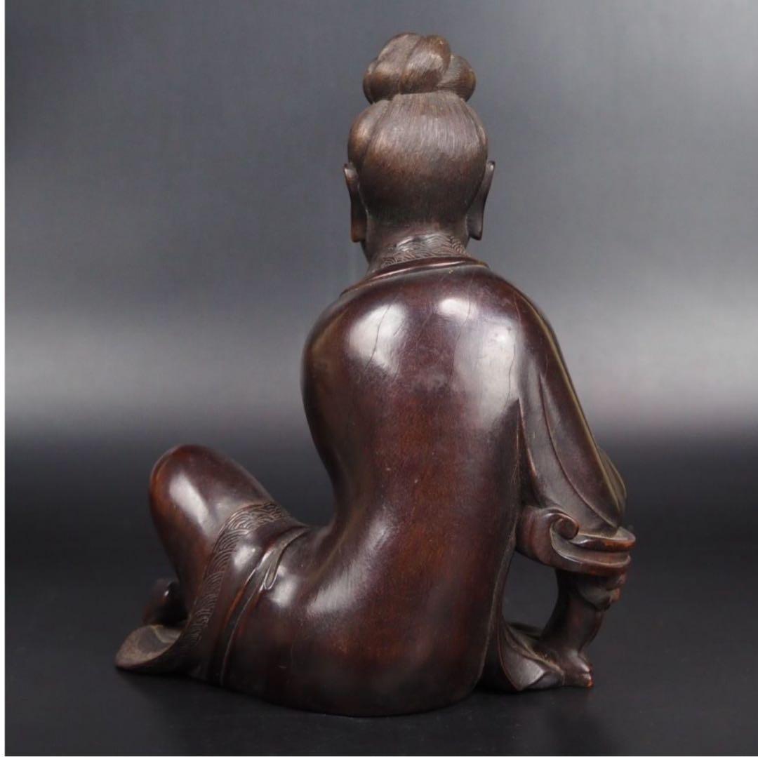 送料無料　清時代　龍眼木彫刻　観音坐像　仏像　仏教美術　高さ22ｃｍ